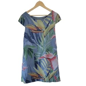 Kaktus Blue Tropical Linen Sundress Sz S Pocket Cap Sleeve Cottagecore Resort